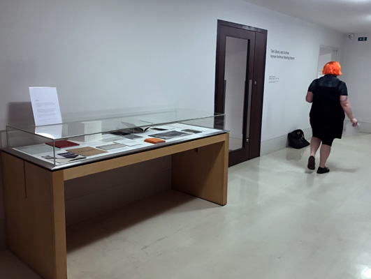 Exhibition of selected AMBruno books in display cabinet outside Tate Archive, 2017