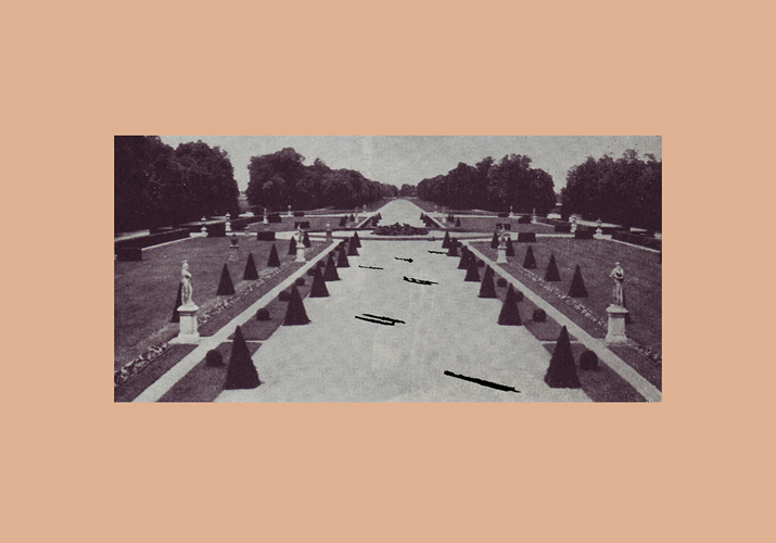 Last Year: The garden and frozen figures with
their shadows by Sharon Kivland