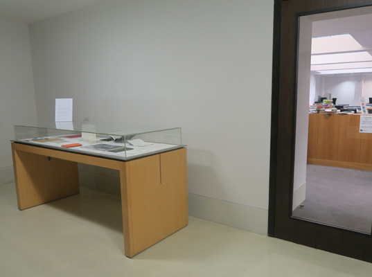 Exhibition of selected AMBruno books in display cabinet outside Tate Archive, 2017